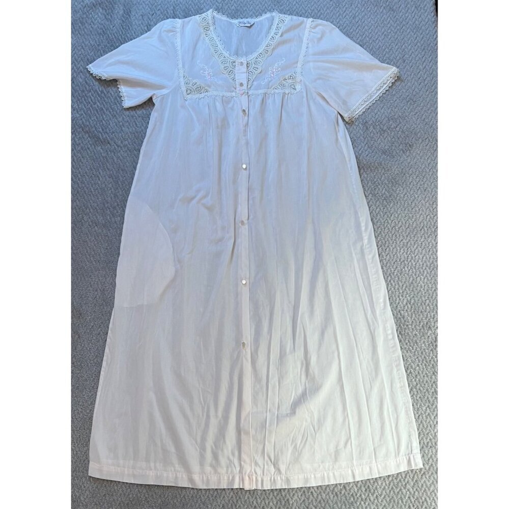 Vintage Vanity Fair Ivory Lace Floral Embroidered Nightgown Size Small